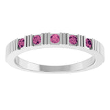 Platinum Round Natural Pink Tourmaline Birthstone Stackable Ring - view 3