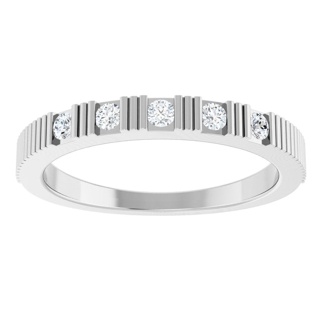 Platinum Round Natural White Sapphire Birthstone Stackable Ring - view 3