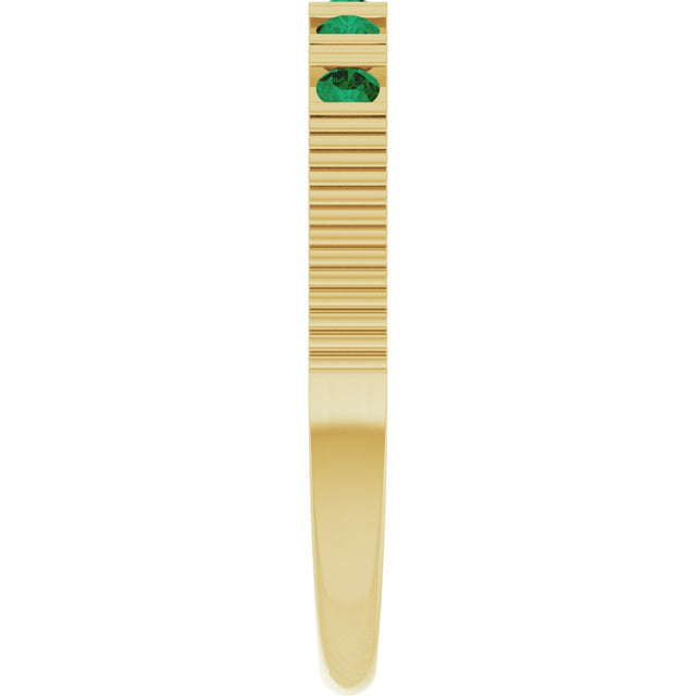 14K Gold Round Natural Emerald Birthstone Stackable Ring – 2mm Stones - Yellow Gold - view 4