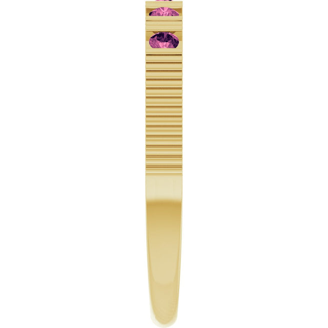 14K Gold Round Natural Pink Tourmaline Birthstone Stackable Ring – 2mm Stones - Yellow Gold - view 4