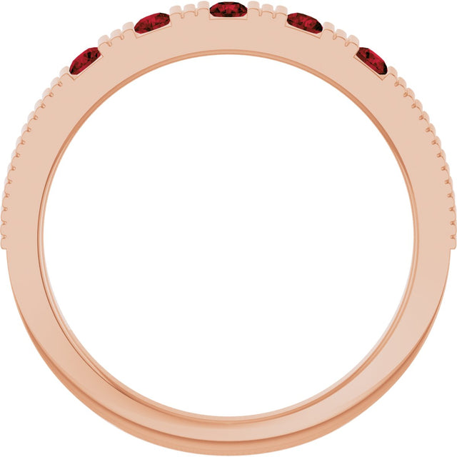 14K Gold Round Natural Mozambique Garnet Birthstone Stackable Ring – 2mm Stones - Rose Gold - view 2