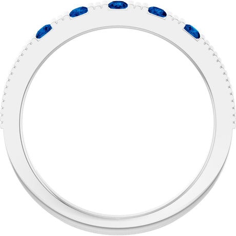 Platinum Round Natural Blue Sapphire Birthstone Stackable Ring - view 2