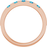 14K Gold Round Natural Blue Zircon Birthstone Stackable Ring - Rose Gold - view 2