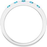 Platinum Round Natural Aquamarine Birthstone Stackable Ring - view 2