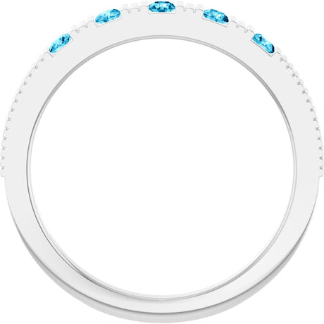 Platinum Round Natural Aquamarine Birthstone Stackable Ring - view 2