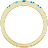 14K Gold Round Natural Aquamarine Birthstone Stackable Ring – 2mm Stones - Yellow Gold - view 2