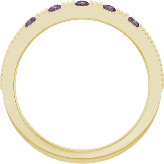 14K Gold Round Lab-Grown Alexandrite Birthstone Stackable Ring - Yellow Gold - view 2