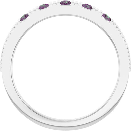 Platinum Round Lab-Grown Alexandrite Birthstone Stackable Ring - view 2