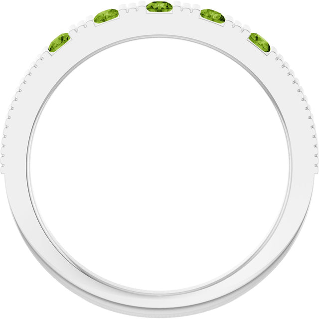 14K Gold Round Natural Peridot Birthstone Stackable Ring – 2mm Stones - White Gold - view 2