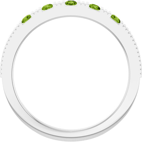Platinum Round Natural Peridot Birthstone Stackable Ring - view 2