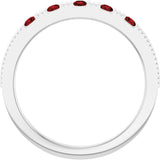 Platinum Round Natural Mozambique Garnet Birthstone Stackable Ring - view 2