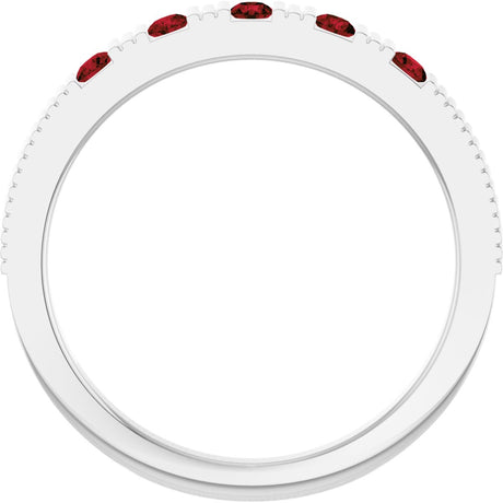 Platinum Round Natural Mozambique Garnet Birthstone Stackable Ring - view 2