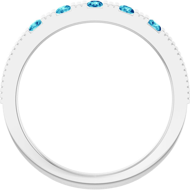 14K Gold Round Natural Blue Zircon Birthstone Stackable Ring - White Gold - view 2