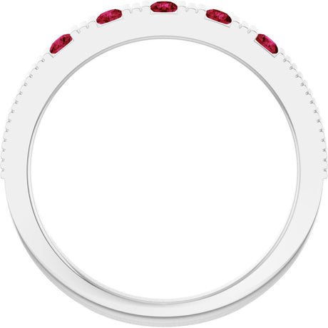 Platinum Round Lab-Grown Ruby Birthstone Stackable Ring - view 2
