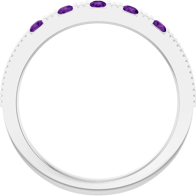 14K Gold Round Natural Amethyst Birthstone Stackable Ring – 2mm Stones - White Gold - view 2