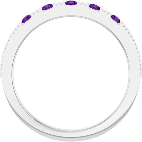 Platinum Round Natural Amethyst Birthstone Stackable Ring - view 2
