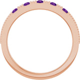 14K Gold Round Natural Amethyst Birthstone Stackable Ring – 2mm Stones - Rose Gold - view 2