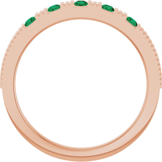14K Gold Round Natural Emerald Birthstone Stackable Ring – 2mm Stones - Rose Gold - view 2