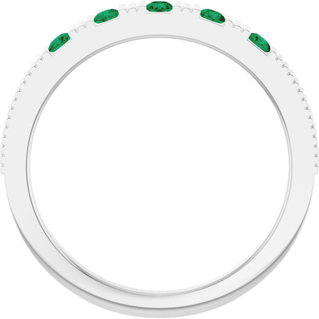 Platinum Round Natural Emerald Birthstone Stackable Ring - view 2