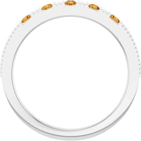 Platinum Round Natural Citrine Birthstone Stackable Ring - view 2