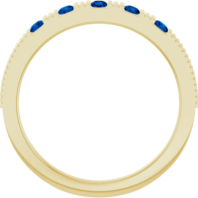 14K Gold Round Lab-Grown Blue Sapphire Birthstone Stackable Ring – 2mm Stones - Yellow Gold - view 2