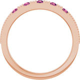 14K Gold Round Natural Pink Tourmaline Birthstone Stackable Ring – 2mm Stones - Rose Gold - view 2