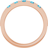 14K Gold Round Natural Aquamarine Birthstone Stackable Ring – 2mm Stones - Rose Gold - view 2
