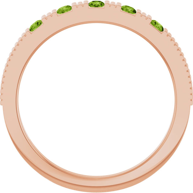 14K Gold Round Natural Peridot Birthstone Stackable Ring – 2mm Stones - Rose Gold - view 2