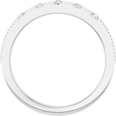 Platinum Round Natural White Sapphire Birthstone Stackable Ring - view 2
