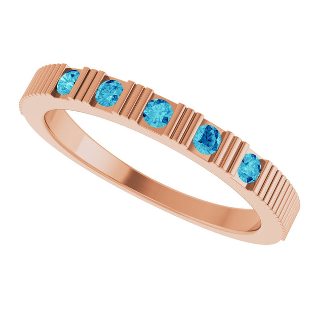 14K Gold Round Natural Blue Zircon Birthstone Stackable Ring - Rose Gold - view 5
