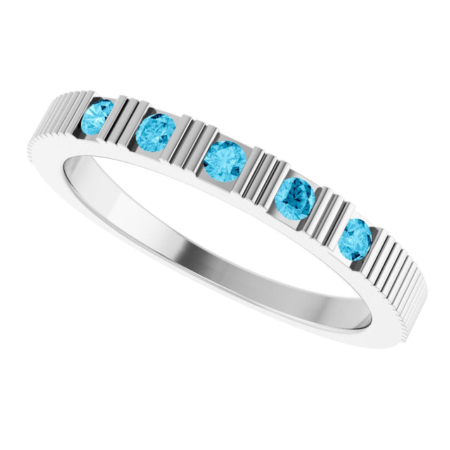 Platinum Round Natural Aquamarine Birthstone Stackable Ring - view 5