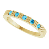 14K Gold Round Natural Aquamarine Birthstone Stackable Ring – 2mm Stones - Yellow Gold - view 5