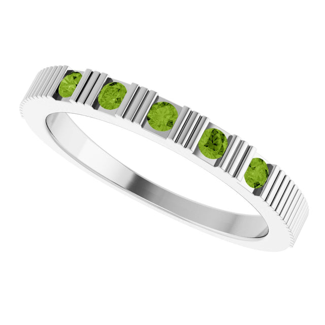 14K Gold Round Natural Peridot Birthstone Stackable Ring – 2mm Stones - White Gold - view 5