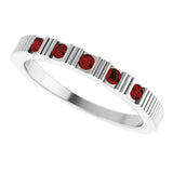 Platinum Round Natural Mozambique Garnet Birthstone Stackable Ring - view 5