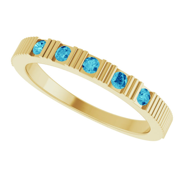 14K Gold Round Natural Blue Zircon Birthstone Stackable Ring - Yellow Gold - view 5