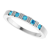 14K Gold Round Natural Blue Zircon Birthstone Stackable Ring - White Gold - view 5