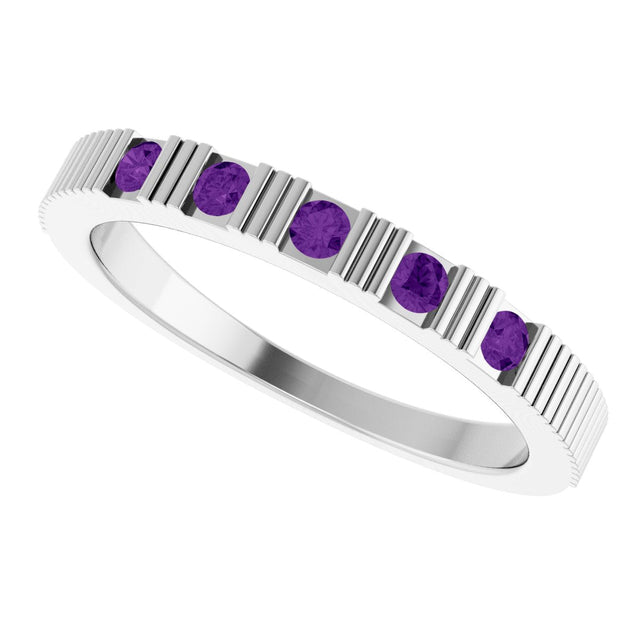 Platinum Round Natural Amethyst Birthstone Stackable Ring - view 5