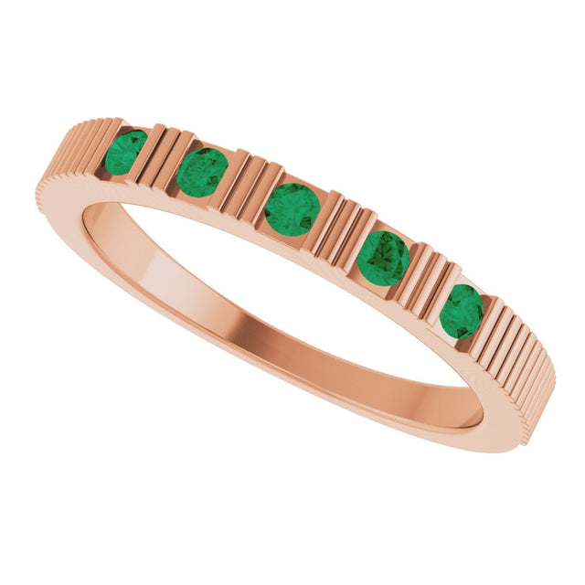 14K Gold Round Natural Emerald Birthstone Stackable Ring – 2mm Stones - Rose Gold - view 5