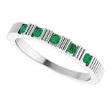 Platinum Round Natural Emerald Birthstone Stackable Ring - view 5