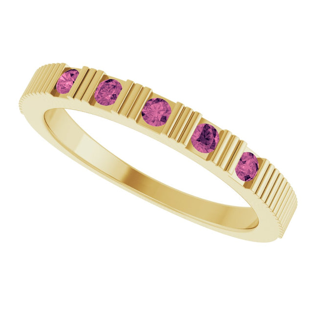 14K Gold Round Natural Pink Tourmaline Birthstone Stackable Ring – 2mm Stones - Yellow Gold - view 5