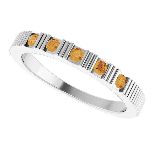 14K Gold Round Natural Citrine Birthstone Stackable Ring – 2mm Stones - White Gold - view 5