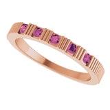 14K Gold Round Natural Pink Tourmaline Birthstone Stackable Ring – 2mm Stones - Rose Gold - view 5