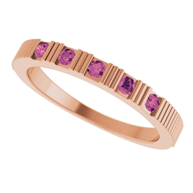 14K Gold Round Natural Pink Tourmaline Birthstone Stackable Ring – 2mm Stones - Rose Gold - view 5