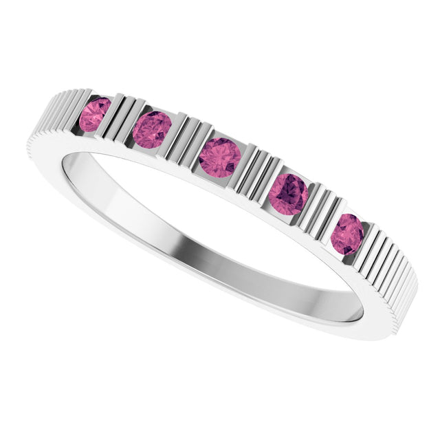 Platinum Round Natural Pink Tourmaline Birthstone Stackable Ring - view 5