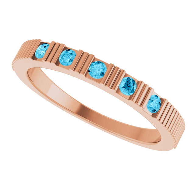 14K Gold Round Natural Aquamarine Birthstone Stackable Ring – 2mm Stones - Rose Gold - view 5