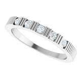 Platinum Round Natural White Sapphire Birthstone Stackable Ring - view 5
