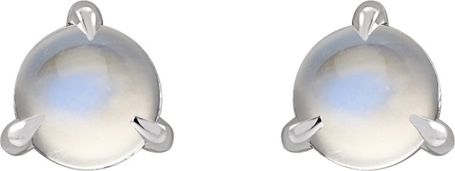 Platinum Natural Rainbow Moonstone Round 3-Prong Claw Rose-Cut Stud Earrings - view 4
