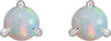 Platinum Natural White Opal Round 3-Prong Claw Rose-Cut Stud Earrings - view 4