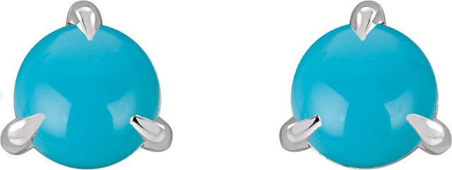 14K Gold Natural Turquoise Round 3-Prong Claw Rose-Cut Stud Earrings - White Gold - view 4