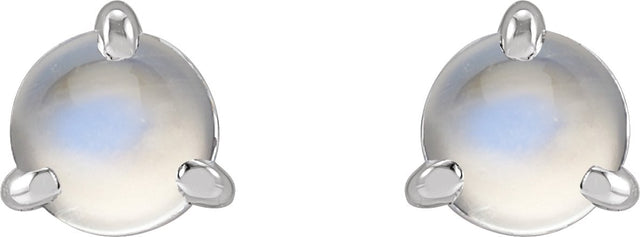 Platinum Natural Rainbow Moonstone Round 3-Prong Claw Rose-Cut Stud Earrings - view 4